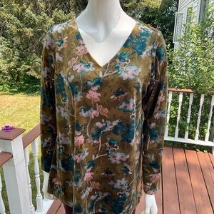 J. Jill Floral V-Neck Blouse - Pink, Blue, Brown